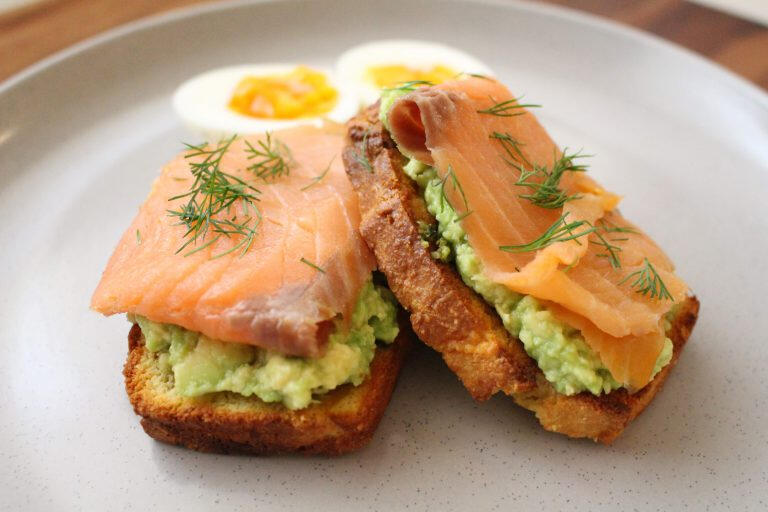 About - Sweet Potato Bread with Avocado, Smoked Salmon and Dill